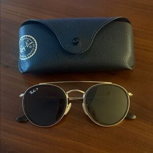 Ray-Ban Polarized Round Double Bridge Brown & Gold Frame Sunglasses